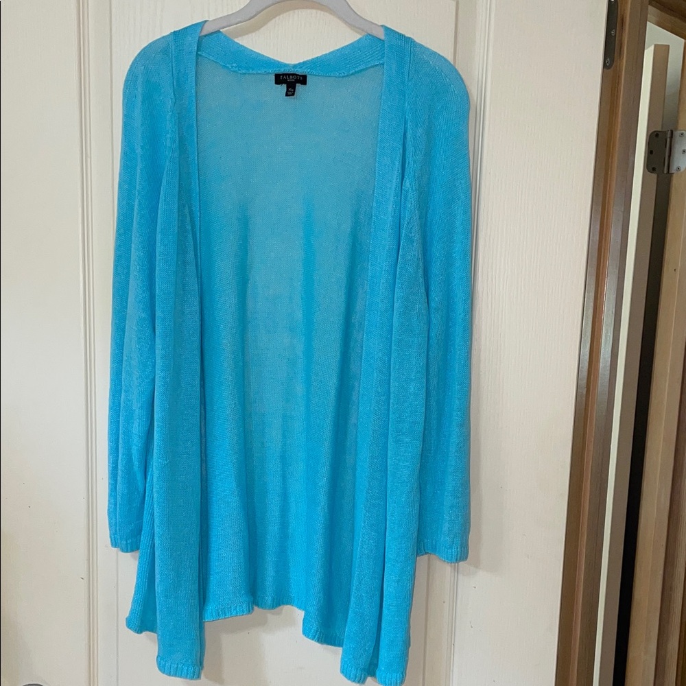 Talbots Open-Front LinenCardigan - Bright Turquoise Blue